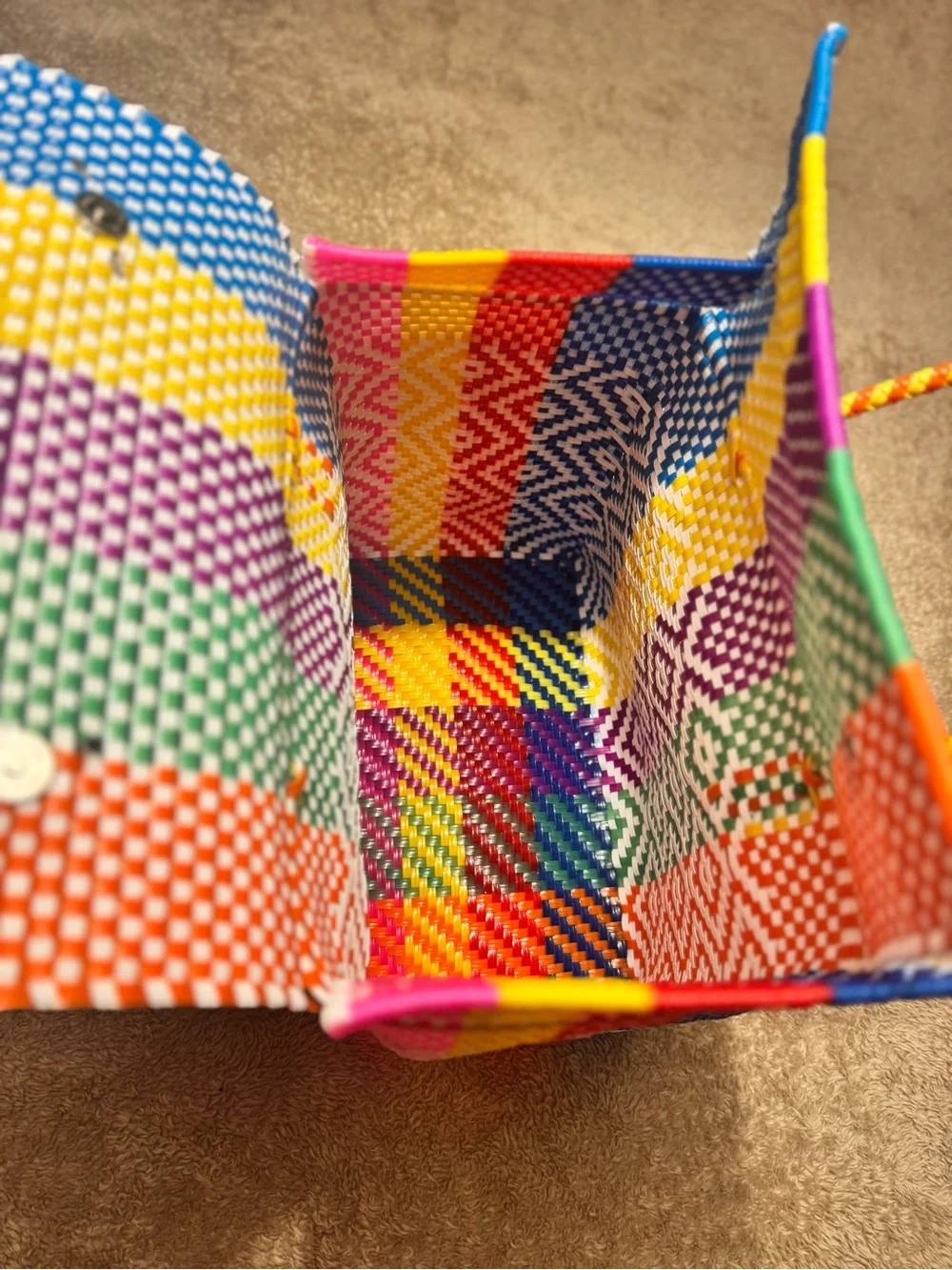 Rainbow Stripe Handwoven Picnic Tote bag